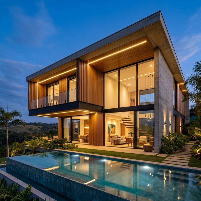 Fachada de Sobrado Contemporâneo - Lilian Peres